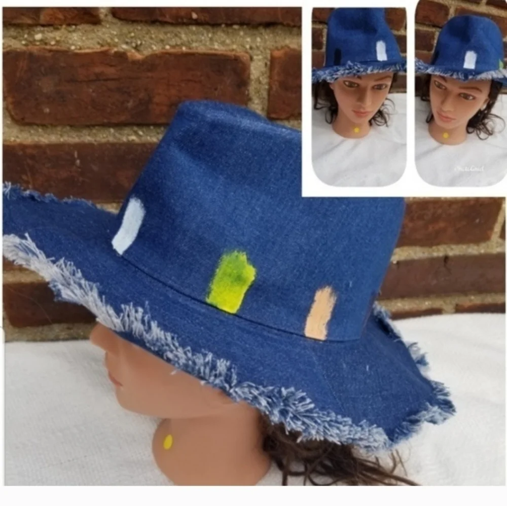 Denim‎ Casual Boho Vibe cowboy frayed hat NWT
